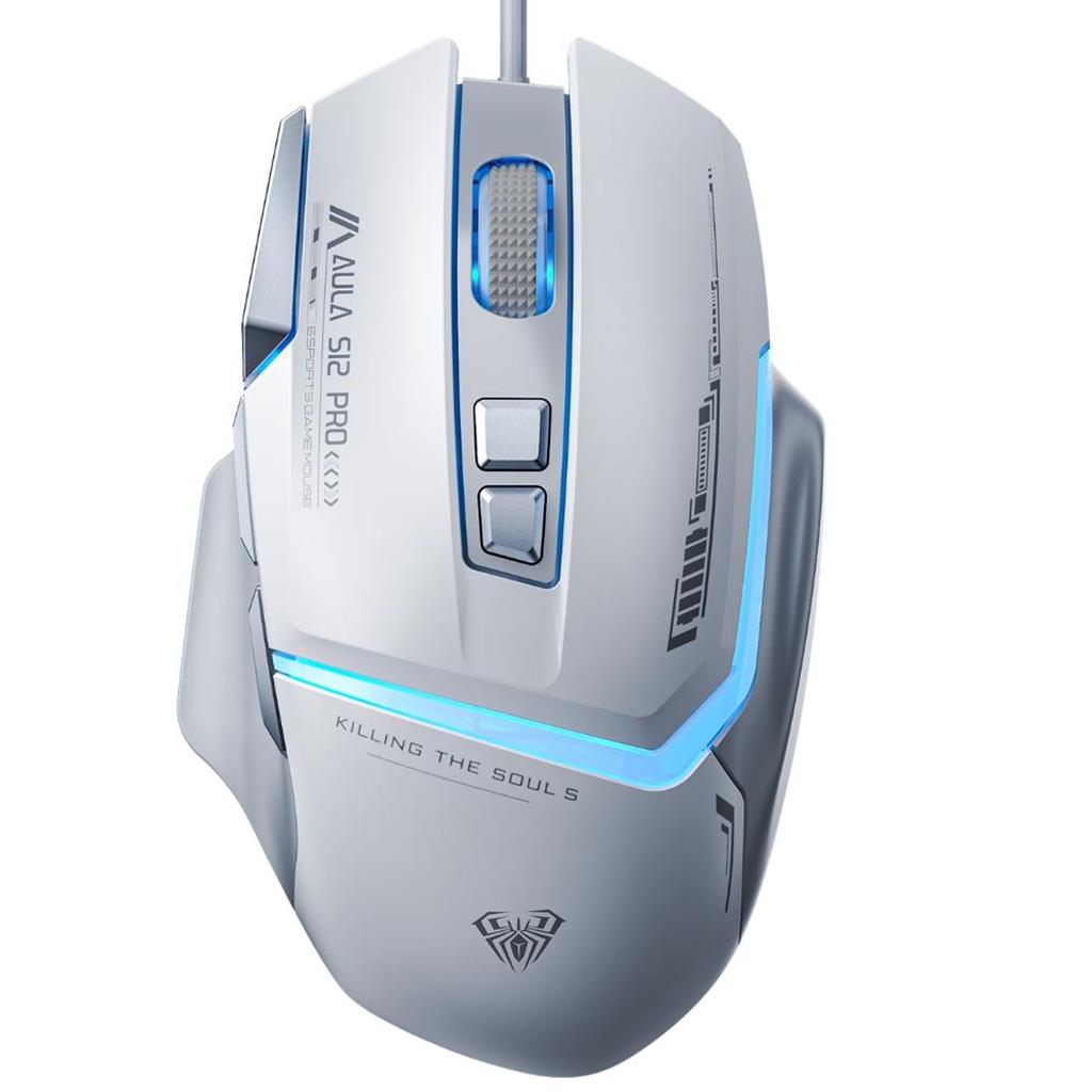 MOUSE AULA S12 PRO WIRED BLANCO USB RGB 12800DPI