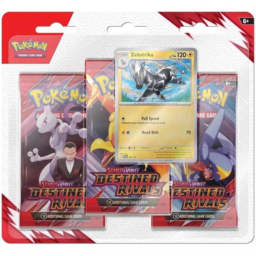 POKEMON TCG SCARLET & VIOLET DESTINED RIVALS 3 PACK BLISTER ESP - ZEBSTRIKA