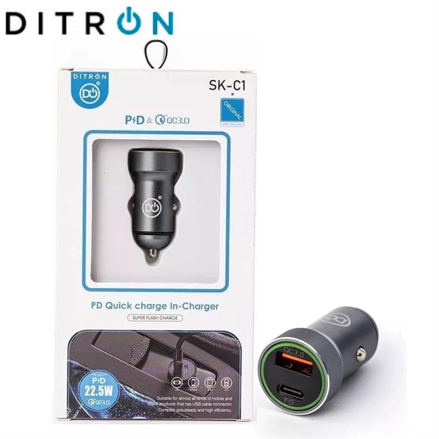 CARGADOR PARA AUTO DITRON SK-C1 22.5W ENTRADA USB Y TIPO C