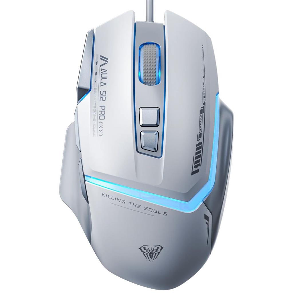 MOUSE AULA S12 PRO WIRED BLANCO USB RGB 12800DPI