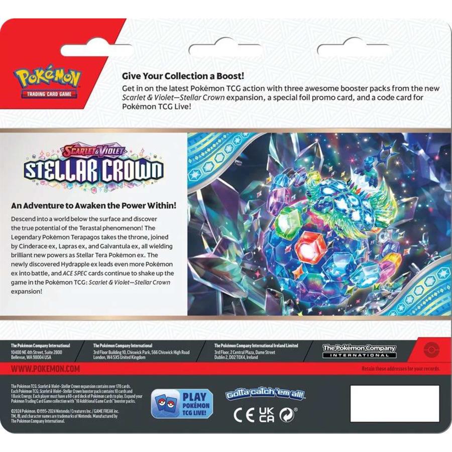 POKEMON TCG X3 BOOSTER PACK + CARTA LATIAS SCARLET & VIOLET STELLAR CROWN