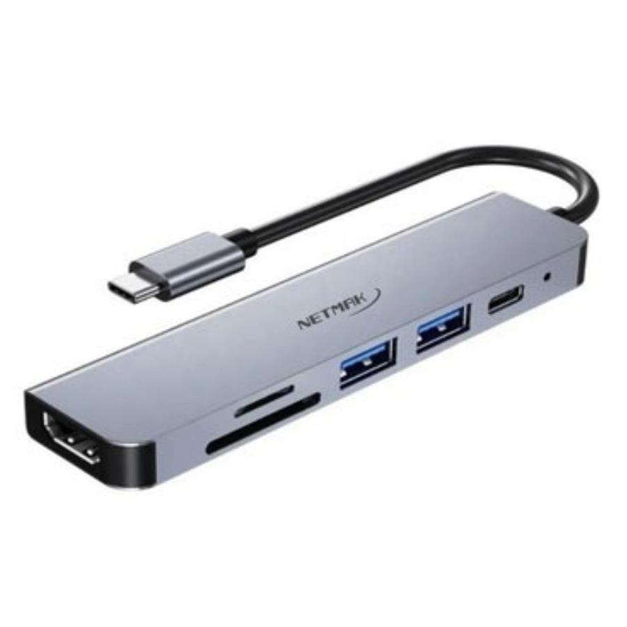 HUB NETMAK 6 EN 1 (HDMI + TF + SD + USB2.0 + USB3.0 + USB-C PD)