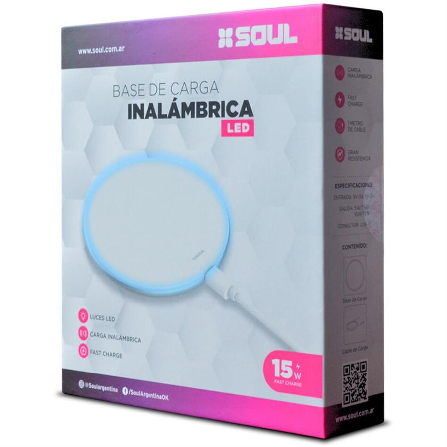 BASE CARGA INALAMBRICA SOUL 15W CON LUZ LED