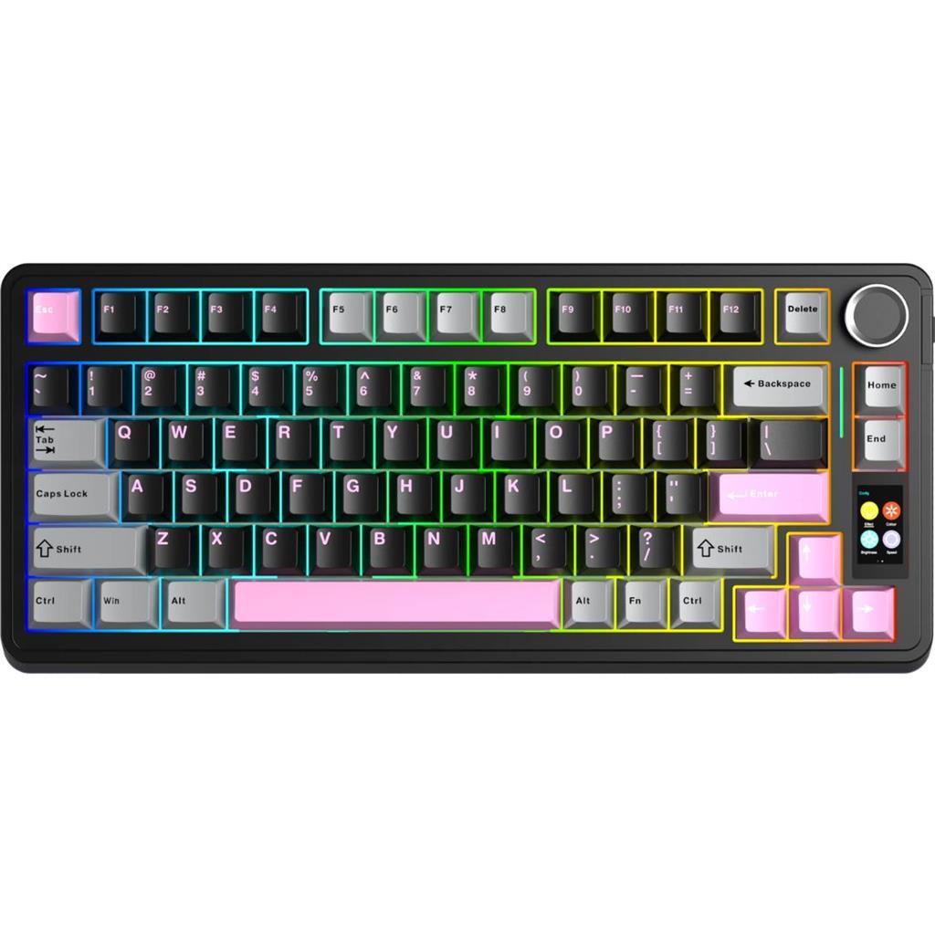 AULA S75 PRO GREY BLACK PINK WIRELESS 75% RGB SW SEIYA TECLADO MECANICO TRIMODO EN DIAL GASKET