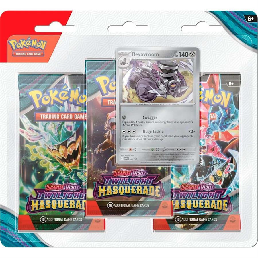 POKEMON TCG X3 BOOSTER PACK + CARTA REVAVROOM SCARLET & VIOLET TWILIGHT MASQUERADE