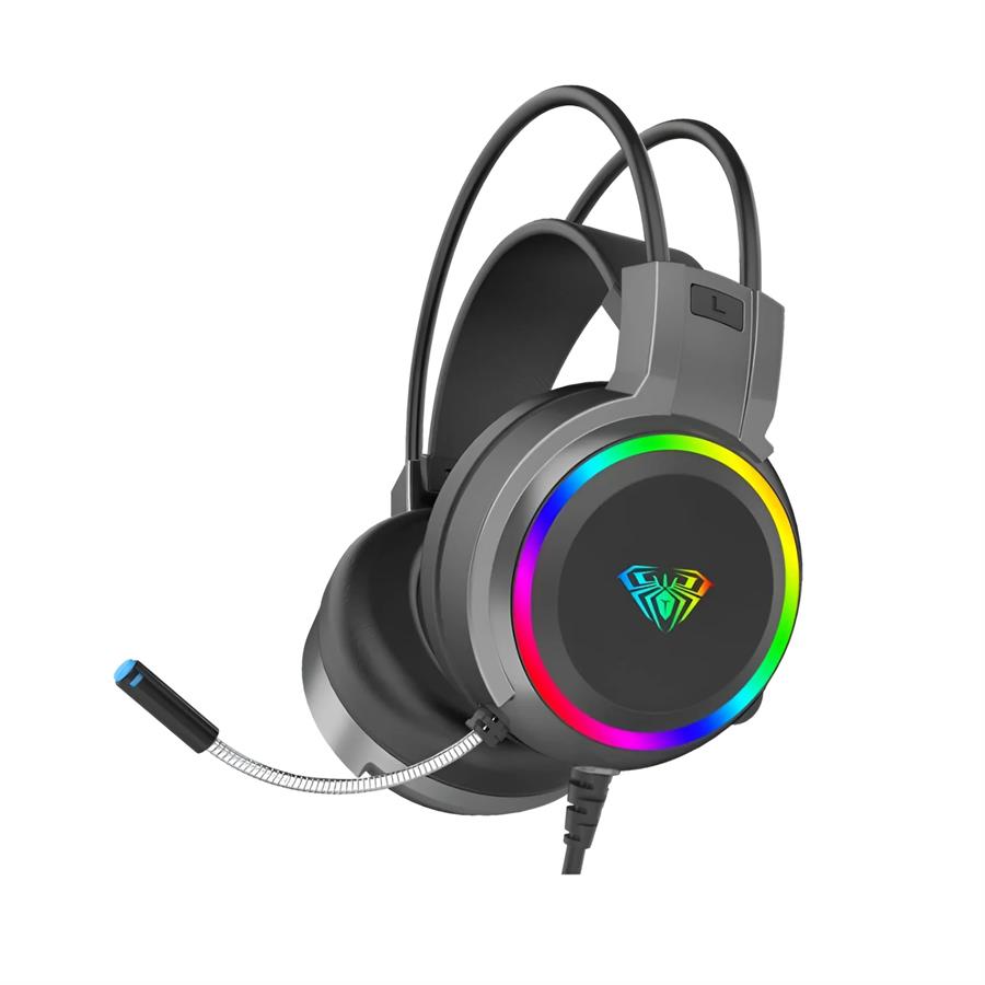 AULA S608 AURICULAR CABLEADO 3.5MM + USB RGB NEGRO VINCHA AUTOAJUSTABLE