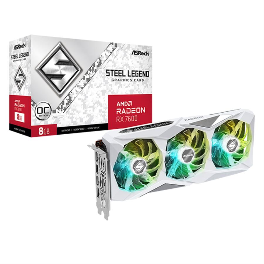 PLACA DE VIDEO ASROCK RX7600 8GB OC STEEL LEGEND WHITE ARGB