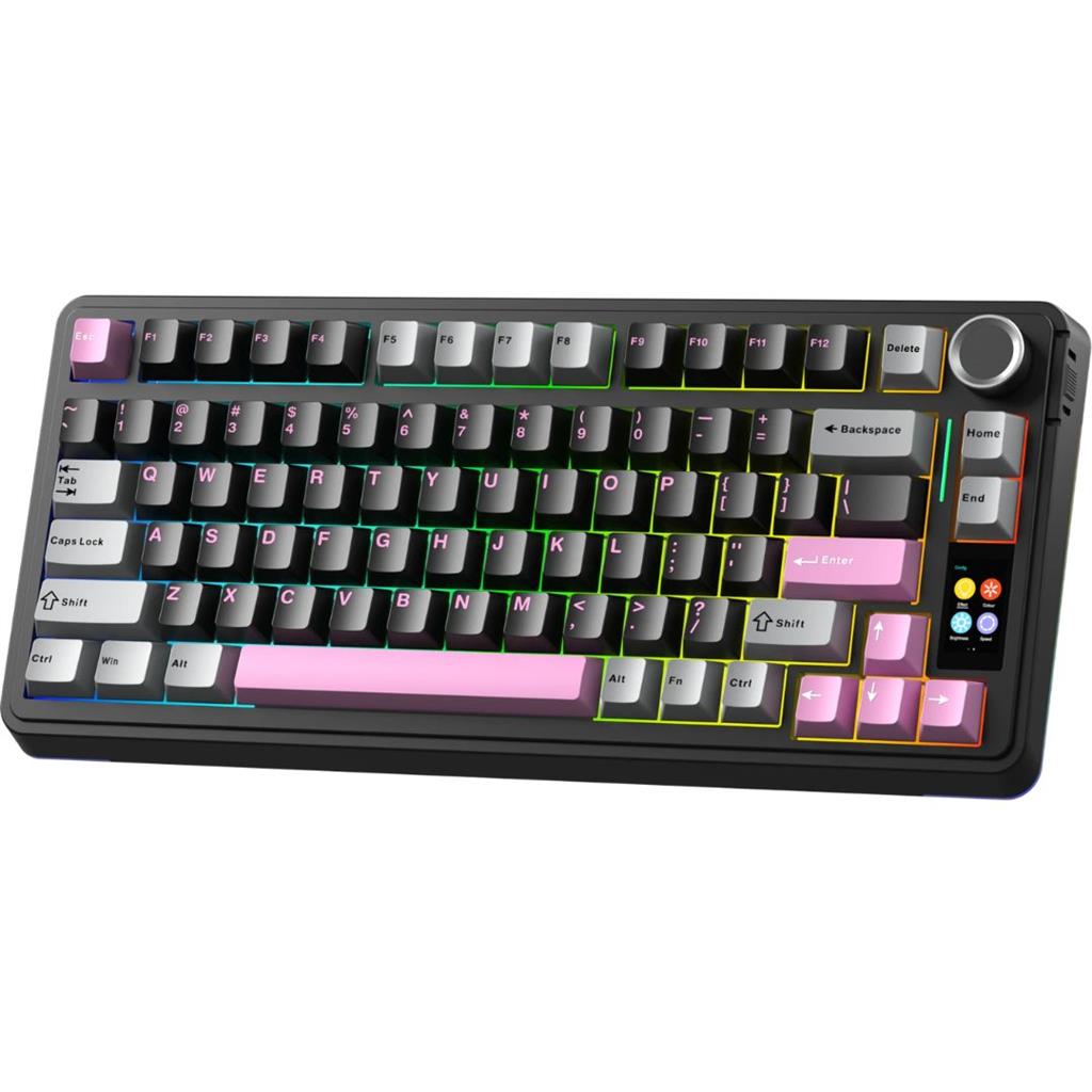 AULA S75 PRO GREY BLACK PINK WIRELESS 75% RGB SW SEIYA TECLADO MECANICO TRIMODO EN DIAL GASKET
