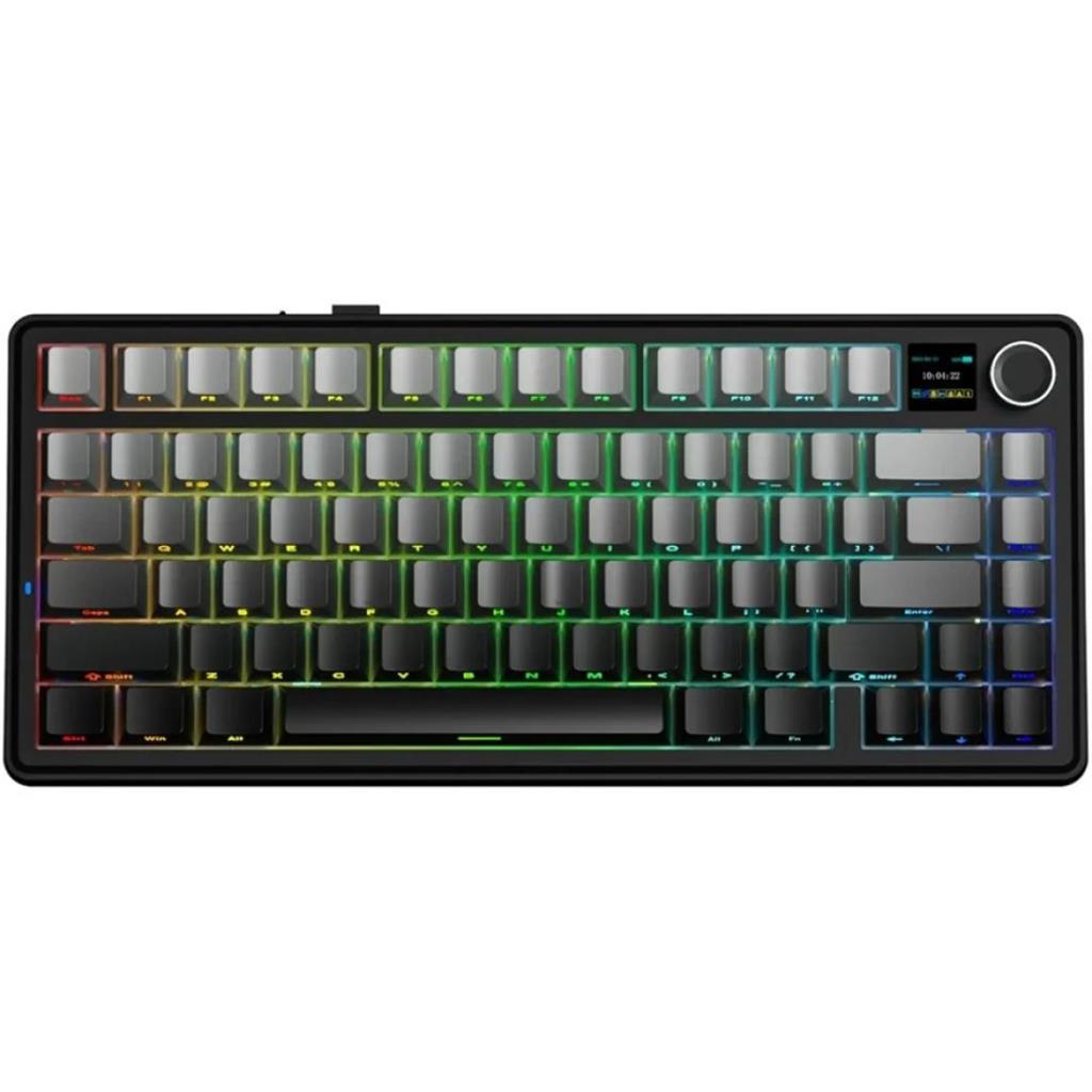 AULA F75 MAX BLACK DEGRADÉ WIRELESS 75% RGB SW REAPER TECLADO MECANICO TRIMODO SP DIAL GASKET DISPLA