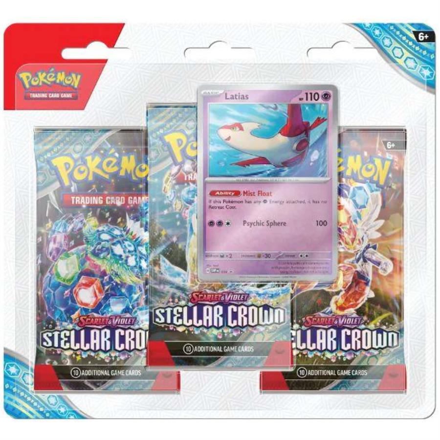 POKEMON TCG X3 BOOSTER PACK + CARTA LATIAS SCARLET & VIOLET STELLAR CROWN