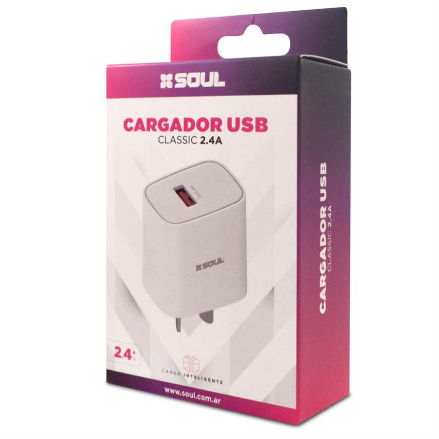 CARGADOR USB CLASSIC 2.4A SOUL CON CABLE