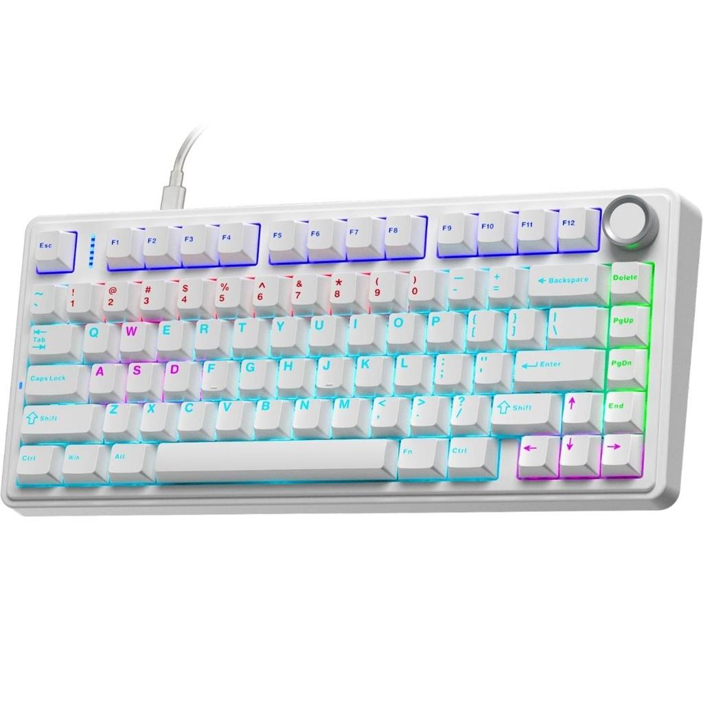 AULA F75 WIRED BLANCO 75% RAINBOW RGB SW RED INGLES TECLADO MECANICO CABLEADO USB DIAL GASKET