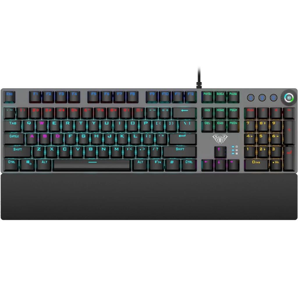 AULA F2058 BLACK WIRED FULL RAINBOW RGB SW BLUE TECLADO MECANICO INGLÉS C/DIAL