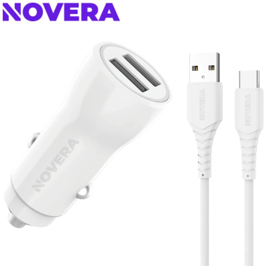 CARGADOR PARA AUTO NOVERA + CABLE TIPO-C - BLANCO